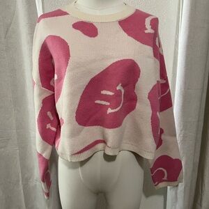moon & madison Pink and Cream Smiley long sleeve crew neck Sweater